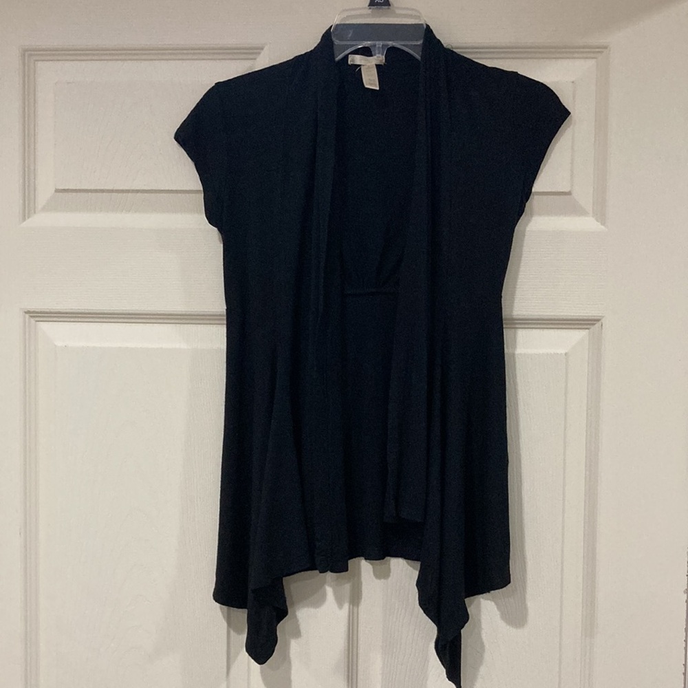 Ambiance Black Short Sleeve Open Front Cardigan Small